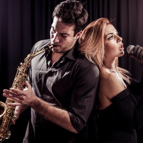 Jazz singer with saxophonist