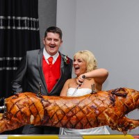 The Bride and Groom Hog and rooster Wedding reception