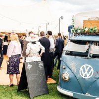 Frankie at a marquee wedding VW Split Screen Mobile Cocktail beer lager spirits bar
