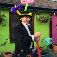 Balloon modelling at Beaumaris Victorian Christmas 2014. The Conwy Jester balloon modelling as a Victorian gent