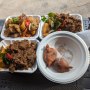 Jollof rice and goat stew, Jollof rice & Chicken, Bofrot (Ghannian doughnuts)