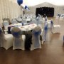 Table and chair covers with balloon decorations 