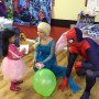 Elsa and Spider Man greeting the birthday girl Elsa and Spider Man greeting the birthday girl
