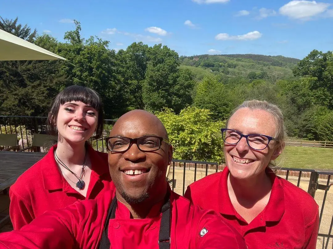 Cruickshank’s catering owner with two staff members outside on a sunny day in the countryside