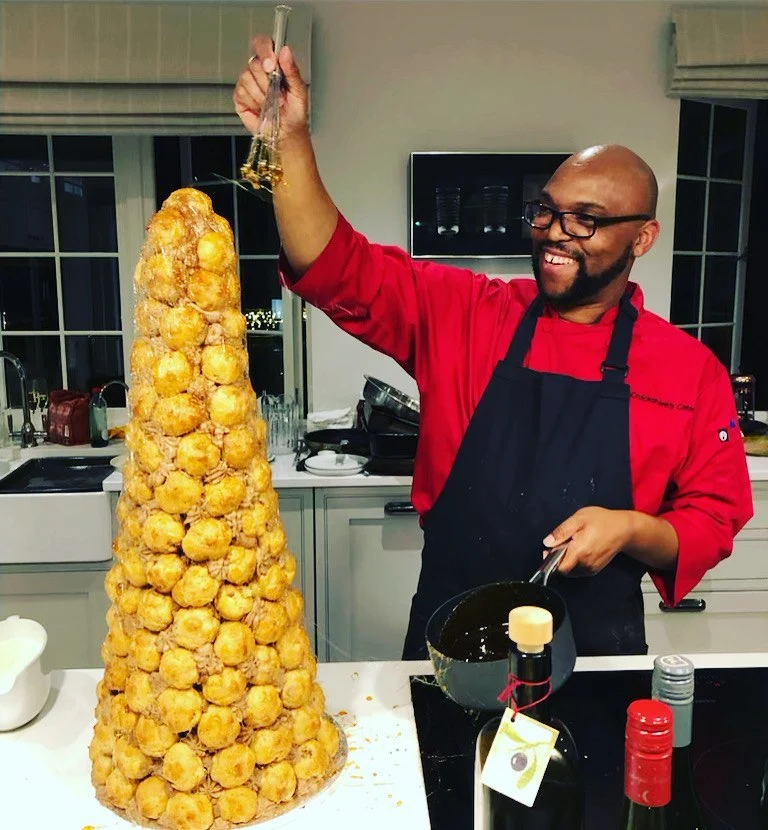 Cruickshank’s catering owner making a spectacular profiterole tower dessert