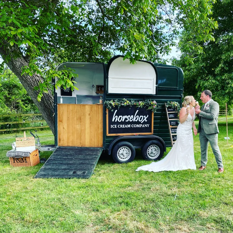 The Horsebox Ice Cream Company trailer serving ice cream to newly weds