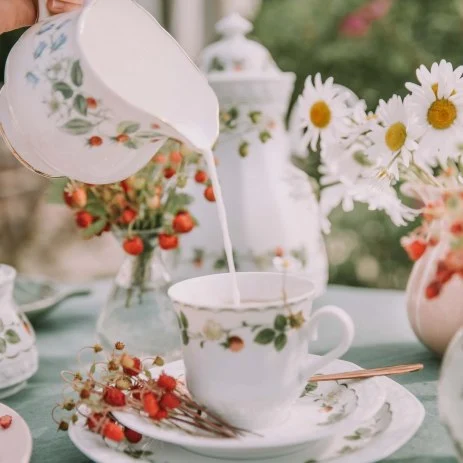 Image of someone pouring tea from a porcelain china cup