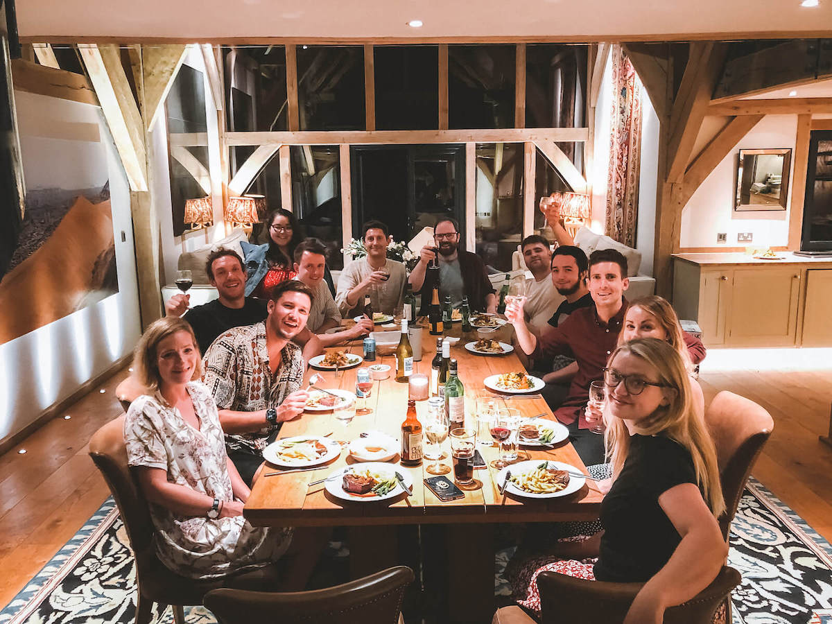 The team enjoying a wonderful 3-course meal cooked by a private chef