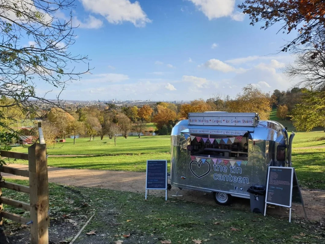 The Tin Canteen chrome ice cream van in a London park