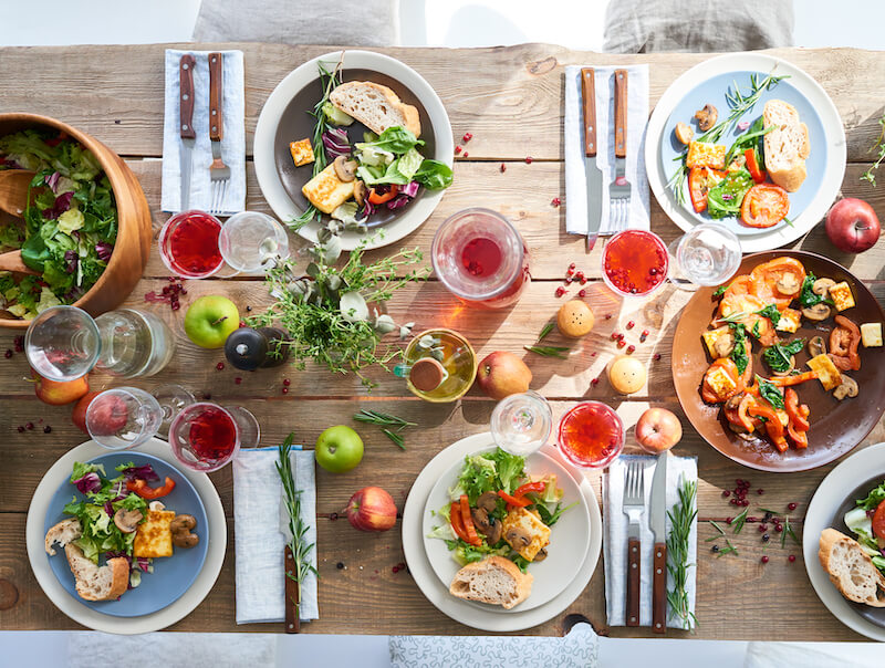 Top down view of vegan and vegetarian grazing table