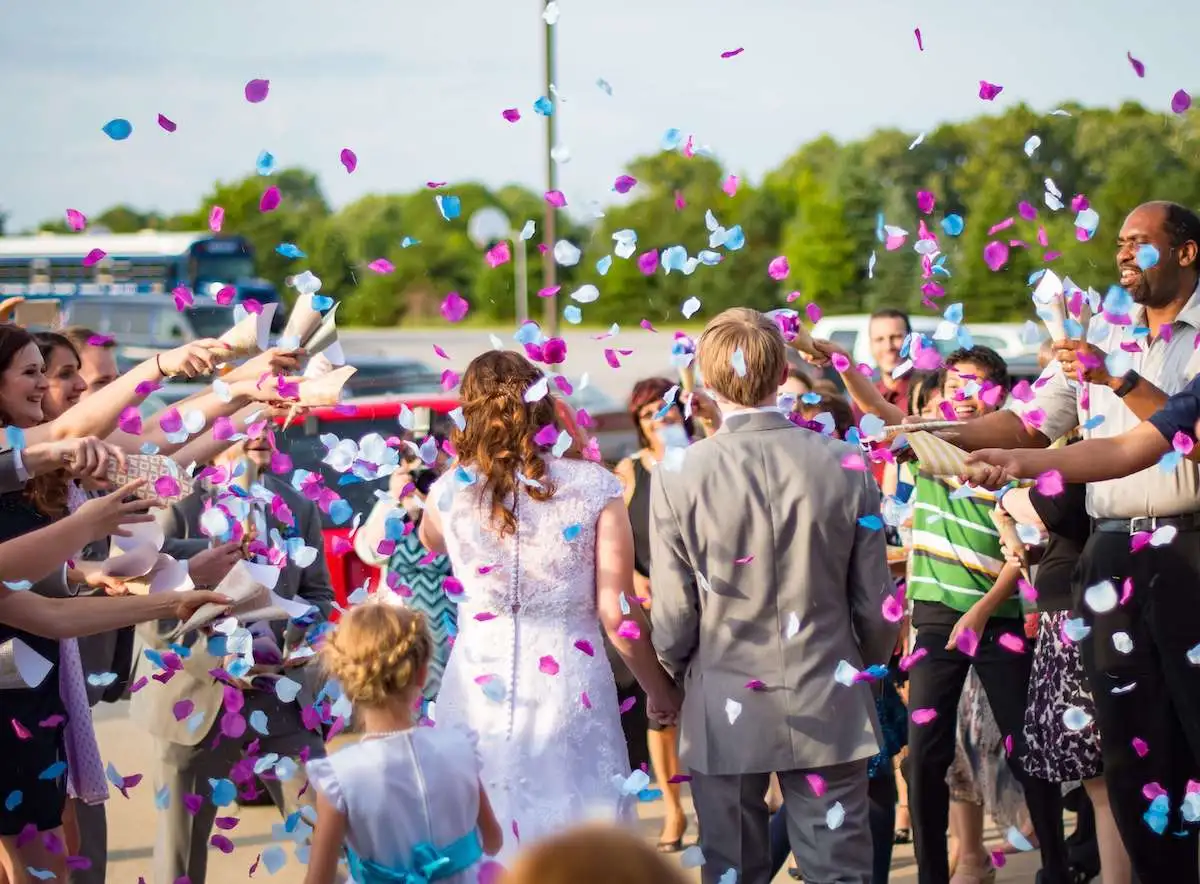 Confetti thrown over the newly weds