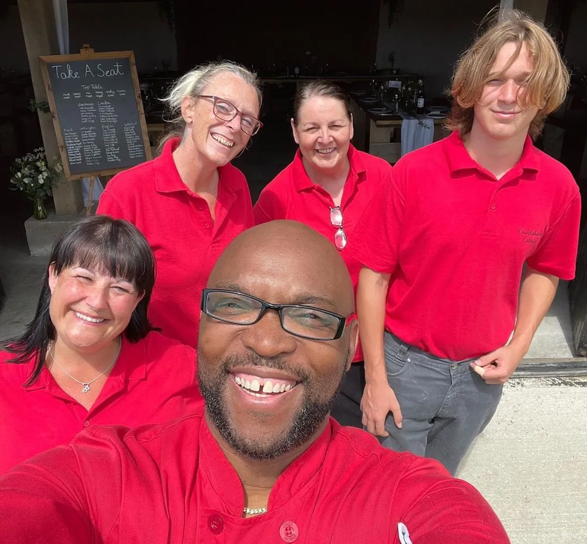 Selfie of Trevor Cruickshank and four members of the Cruickshank's team