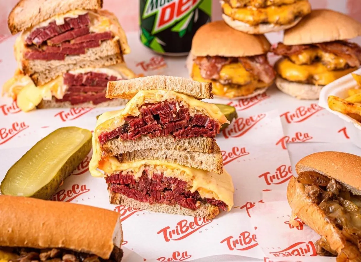 Tribeca Deli food selection with their famous salt beef