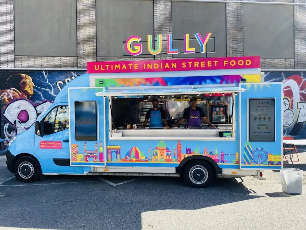 Vibrant and colourful gully indian street food van at event