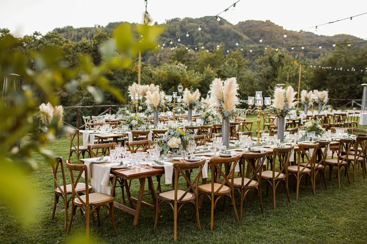 An outdoor wedding table in a rustic style